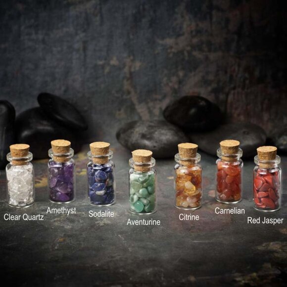 7 Chakra Crystals in Mini Apothecary Bottles - Picture 2 of 3